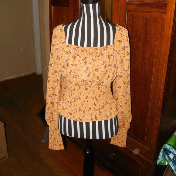 Ultra Flirt Cottagecore Boho Hippie Orange Floral Summer Teen Spirt Top - Picture 2 of 7